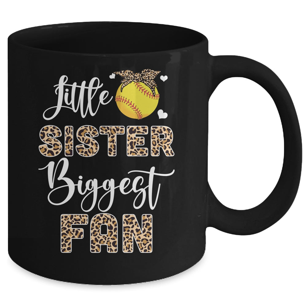 Softball Little Sister Biggest Fan Softball Sister Leopard Mug | teecentury