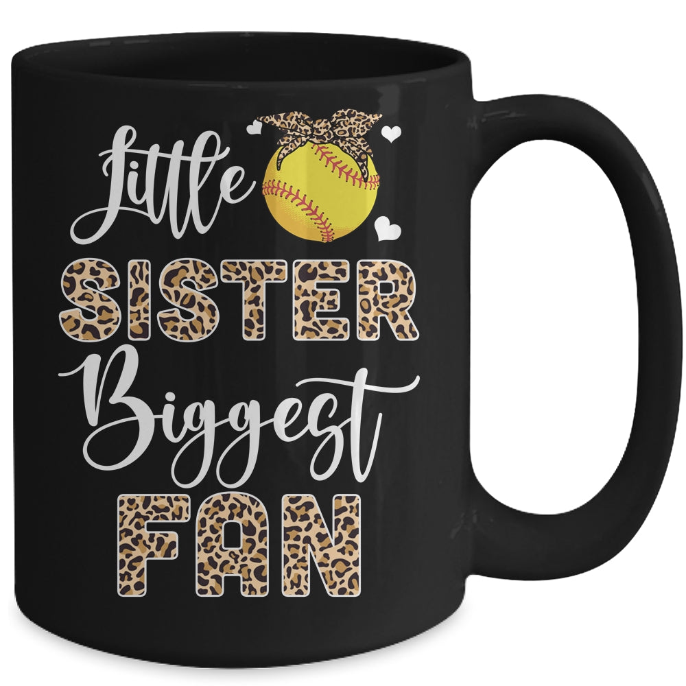 Softball Little Sister Biggest Fan Softball Sister Leopard Mug | teecentury