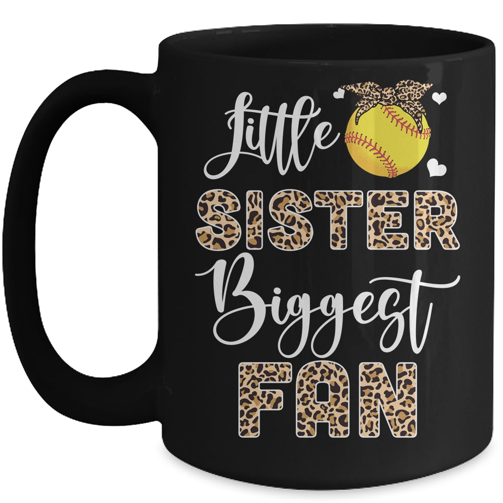 Softball Little Sister Biggest Fan Softball Sister Leopard Mug | teecentury