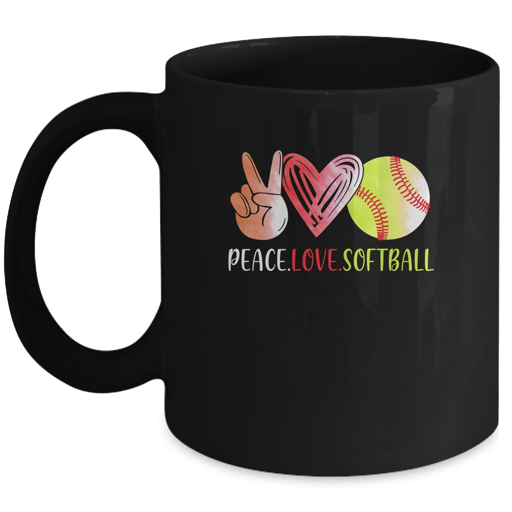 Softball Player Girls Peace Love Softball Women Mug Coffee Mug | Teecentury.com