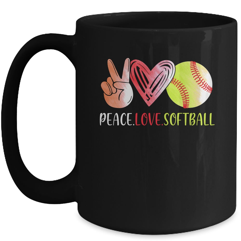 Softball Player Girls Peace Love Softball Women Mug Coffee Mug | Teecentury.com