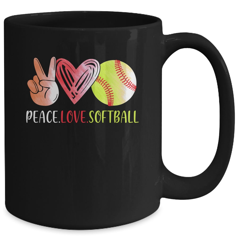Softball Player Girls Peace Love Softball Women Mug Coffee Mug | Teecentury.com