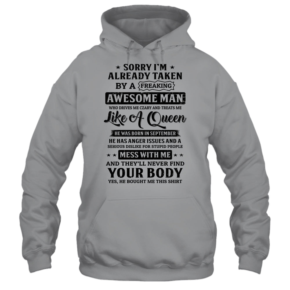 Sorry I'm Already Taken By A Freaking Awesome Man September T-Shirt & Hoodie | Teecentury.com