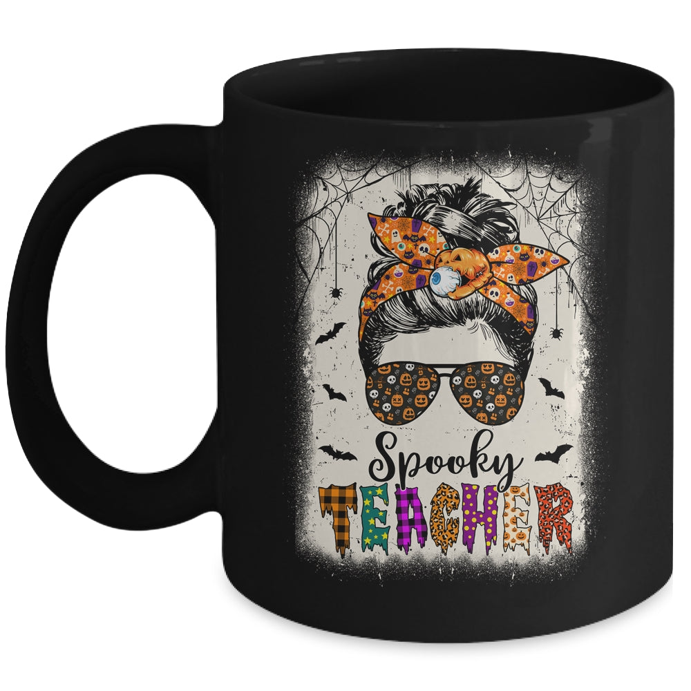 Spooky Teacher Halloween Messy Bun Bleached Teachers Women Mug | teecentury