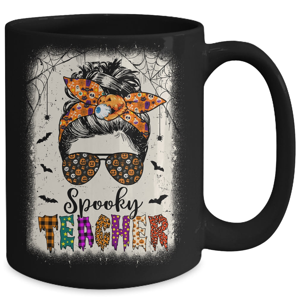 Spooky Teacher Halloween Messy Bun Bleached Teachers Women Mug | teecentury