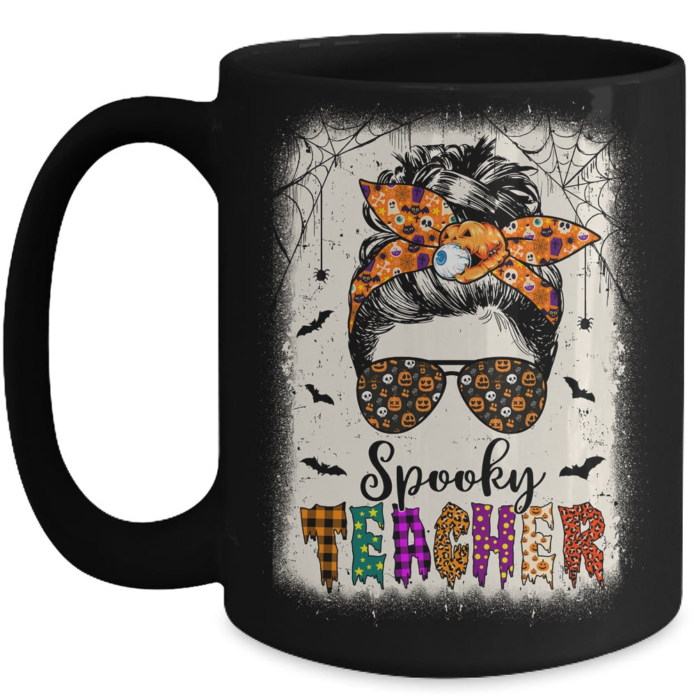 Spooky Teacher Halloween Messy Bun Bleached Teachers Women Mug | teecentury
