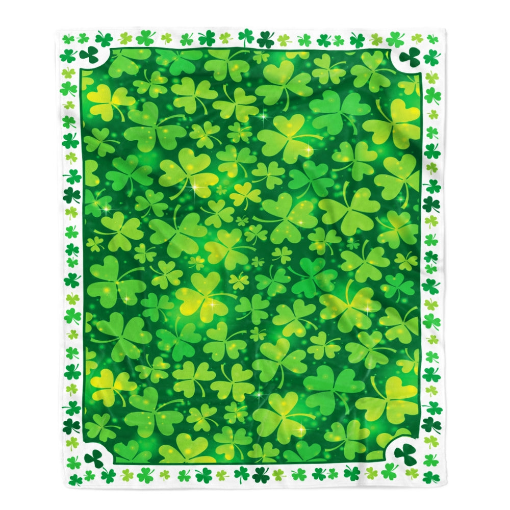 St Patrick Gift Green Clover Fleece Blanket Blanket | Teecentury.com
