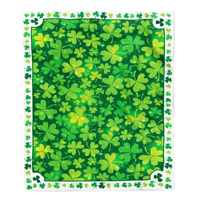 St Patrick Gift Green Clover Fleece Blanket Blanket | Teecentury.com