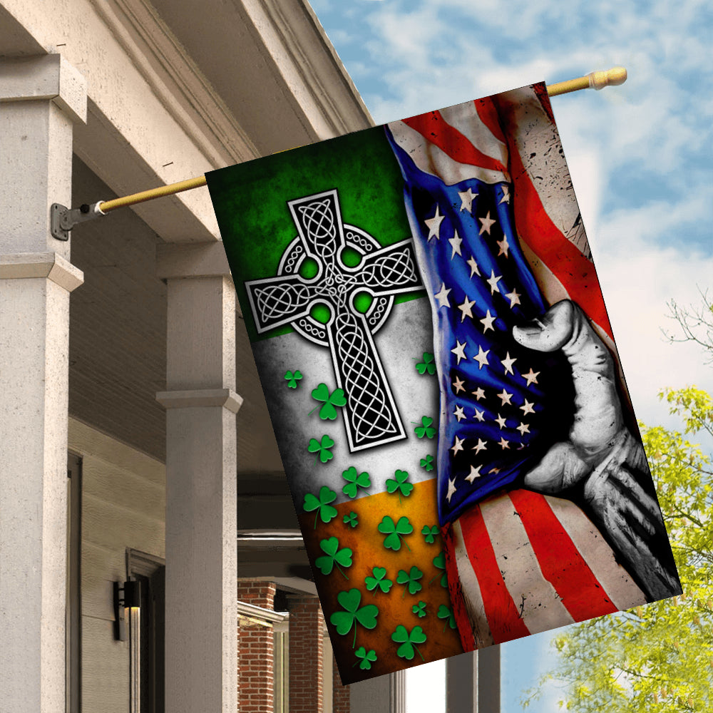 St Patricks Day Irish Flag Celtic Knot Christian Cross American Flag | Teecentury.com