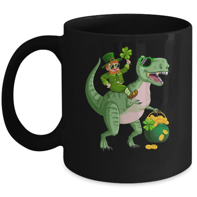 St Patricks Day Leprechaun Riding T Rex Funny Dino Boys Mug | teecentury