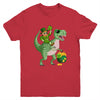 St Patricks Day Leprechaun Riding T Rex Funny Dino Boys Youth Shirt | teecentury