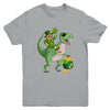 St Patricks Day Leprechaun Riding T Rex Funny Dino Boys Youth Shirt | teecentury