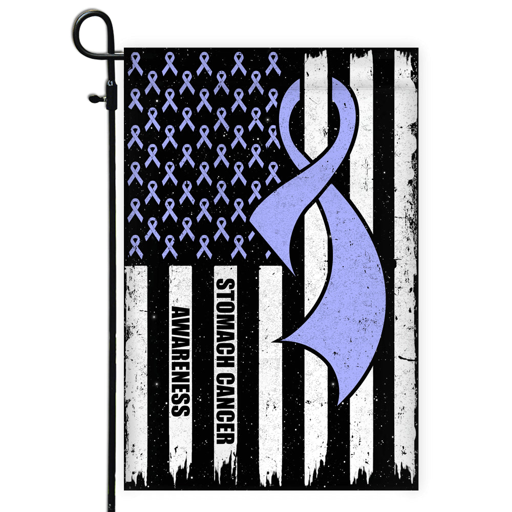 Stomach Cancer Awareness America Flag Periwinkle Ribbon Flag | Teecentury.com