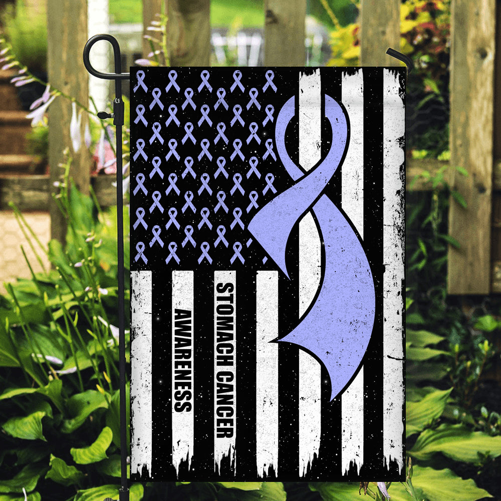 Stomach Cancer Awareness America Flag Periwinkle Ribbon Flag | Teecentury.com