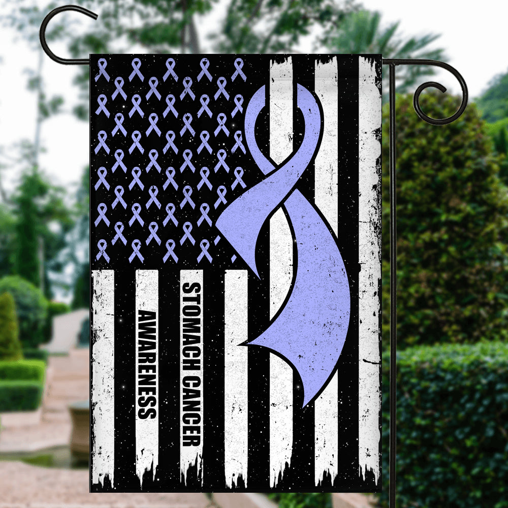 Stomach Cancer Awareness America Flag Periwinkle Ribbon Flag | Teecentury.com