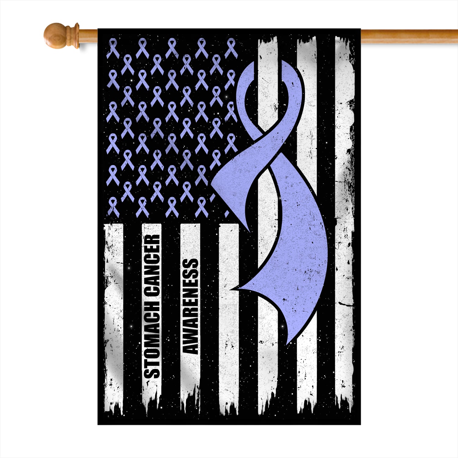 Stomach Cancer Awareness America Flag Periwinkle Ribbon Flag | Teecentury.com