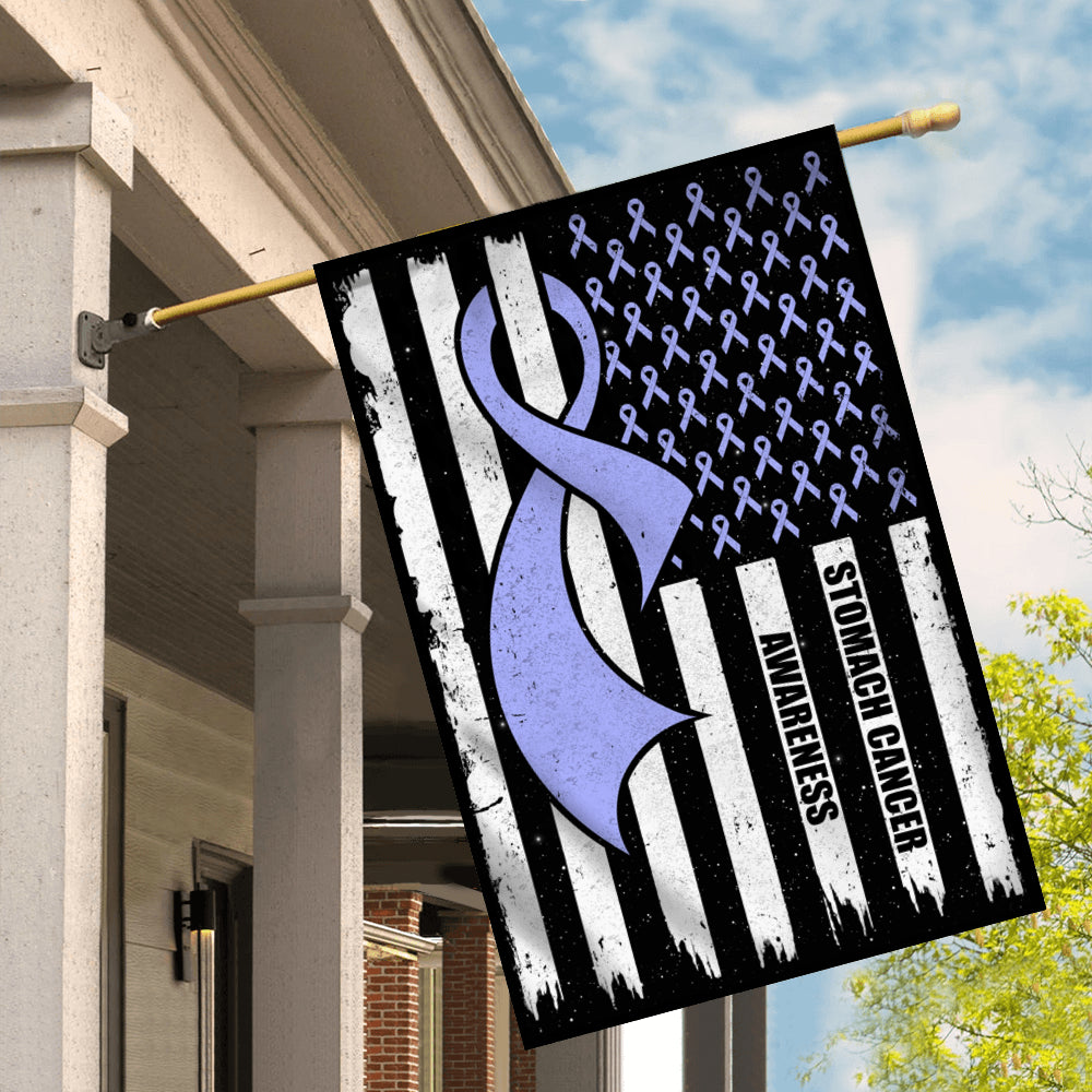 Stomach Cancer Awareness America Flag Periwinkle Ribbon Flag | Teecentury.com
