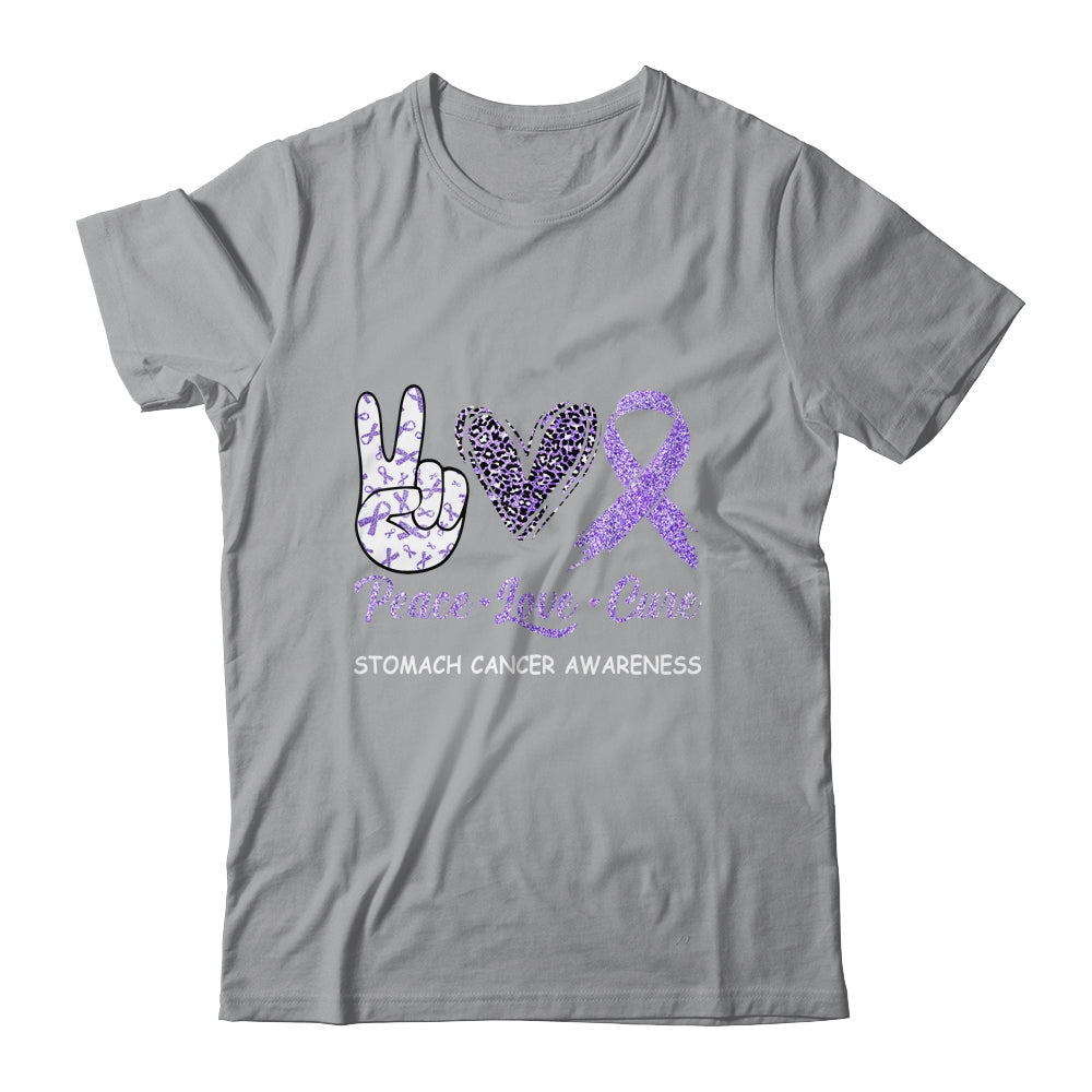 Stomach Cancer Awareness Peace Love Cure Leopard T-Shirt & Hoodie | Teecentury.com