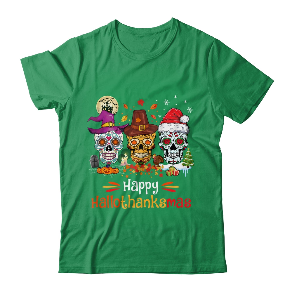 Sugar Skull Hallothanksmas Halloween Thanksgiving Christmas Shirt & Sweatshirt | teecentury