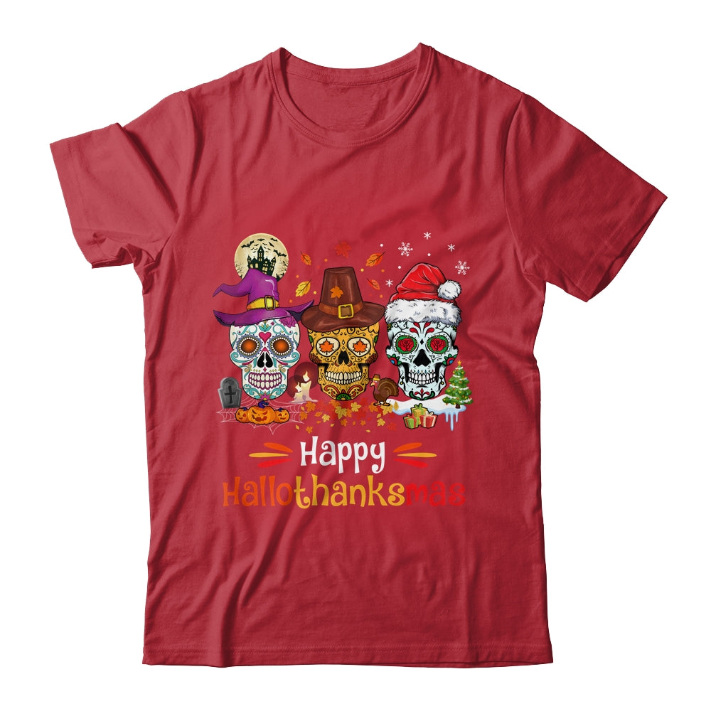 Sugar Skull Hallothanksmas Halloween Thanksgiving Christmas Shirt & Sweatshirt | teecentury