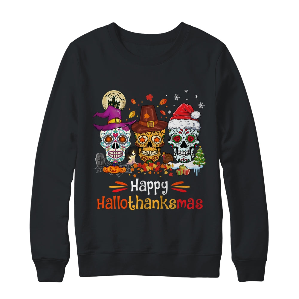 Sugar Skull Hallothanksmas Halloween Thanksgiving Christmas Shirt & Sweatshirt | teecentury