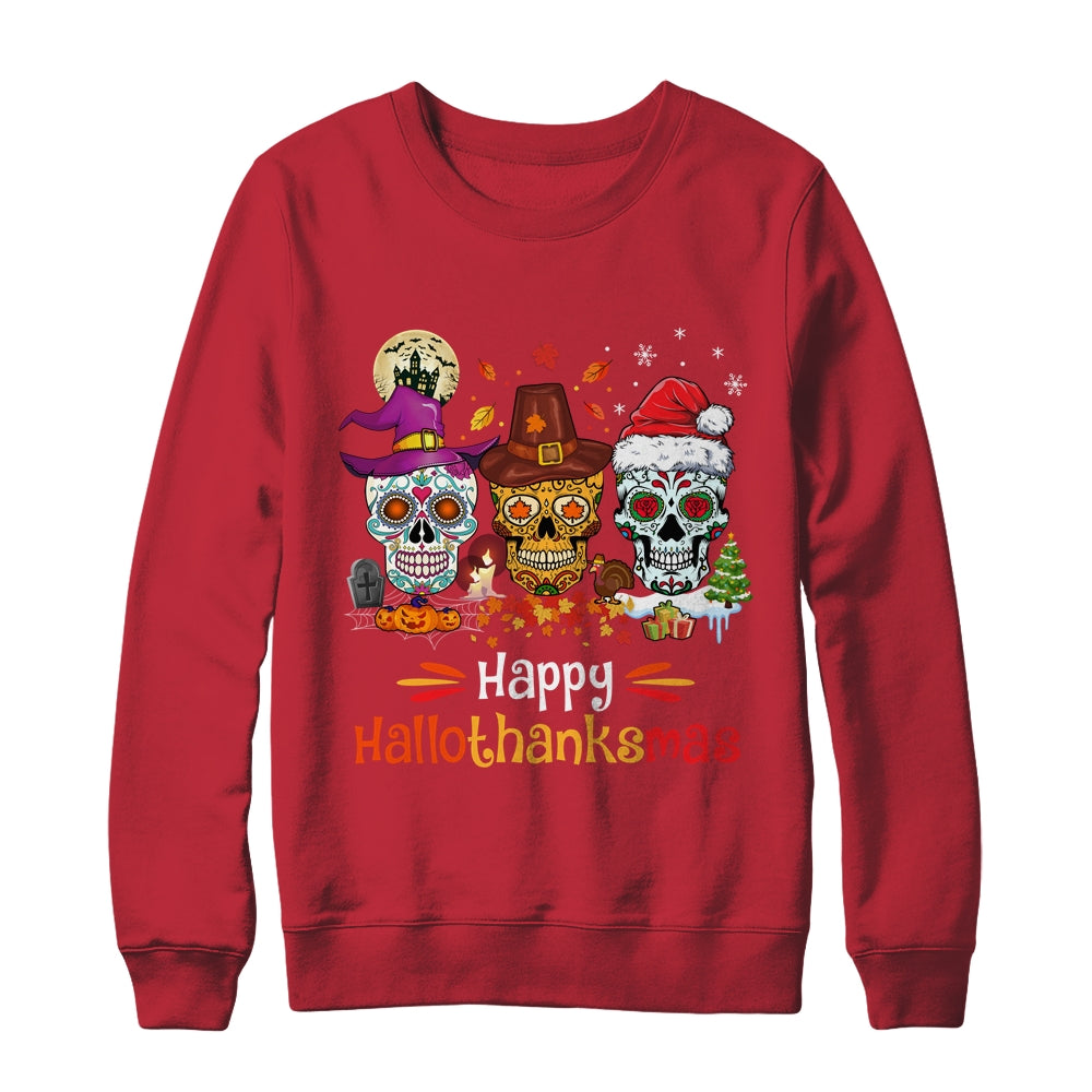 Sugar Skull Hallothanksmas Halloween Thanksgiving Christmas Shirt & Sweatshirt | teecentury