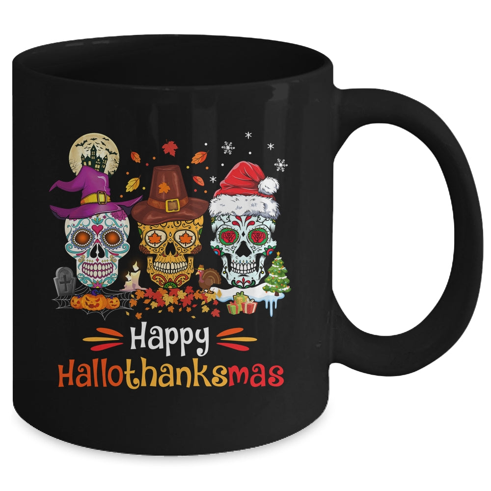 Sugar Skull Hallothanksmas Halloween Thanksgiving Christmas Mug | teecentury