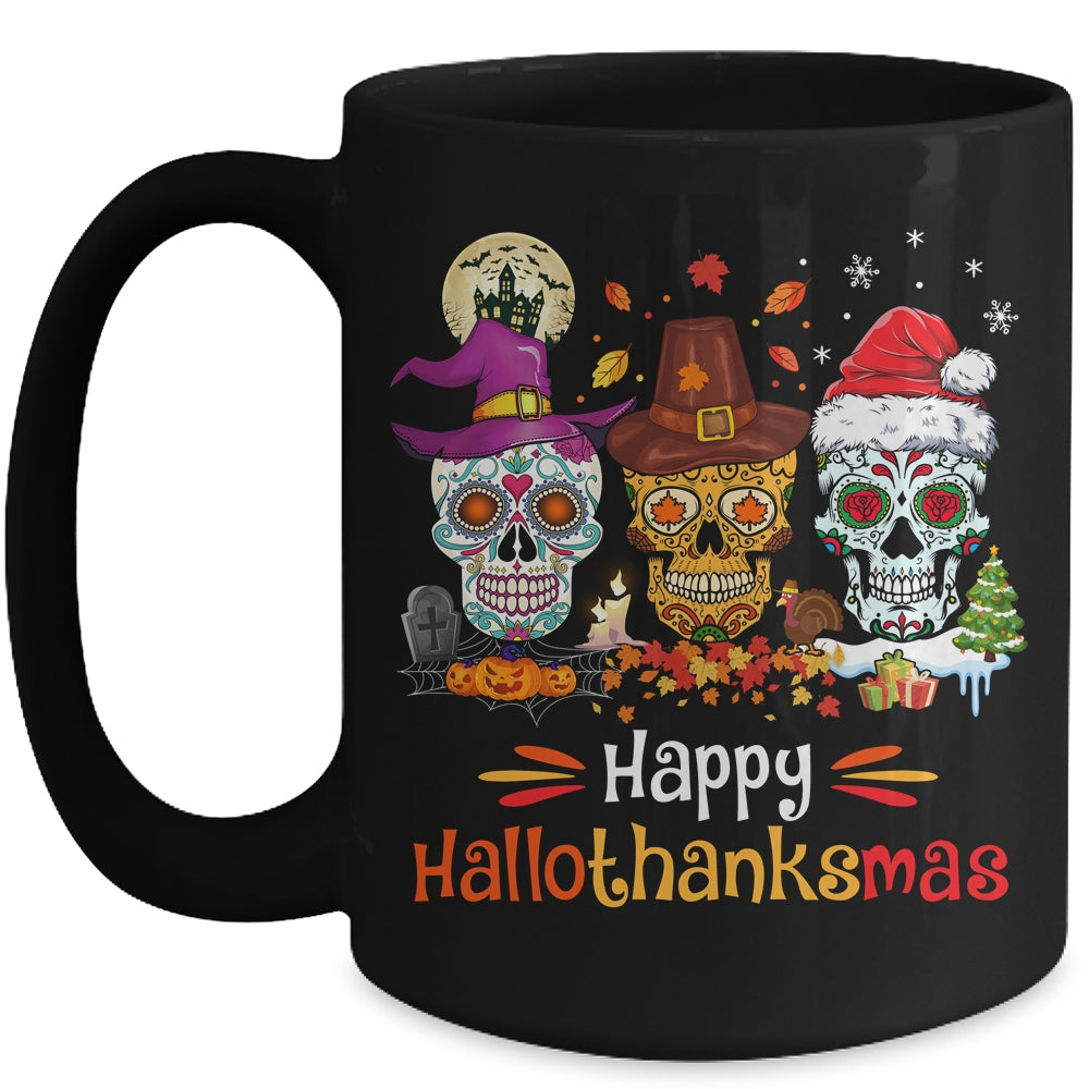 Sugar Skull Hallothanksmas Halloween Thanksgiving Christmas Mug | teecentury