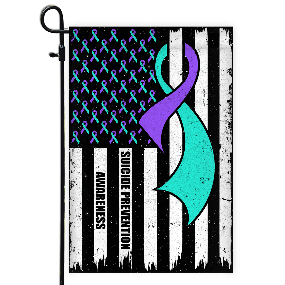 Suicide Prevention Awareness America Flag Teal And Purple Ribbon Flag | Teecentury.com