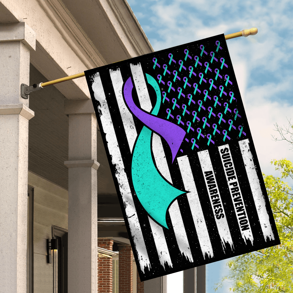 Suicide Prevention Awareness America Flag Teal And Purple Ribbon Flag | Teecentury.com