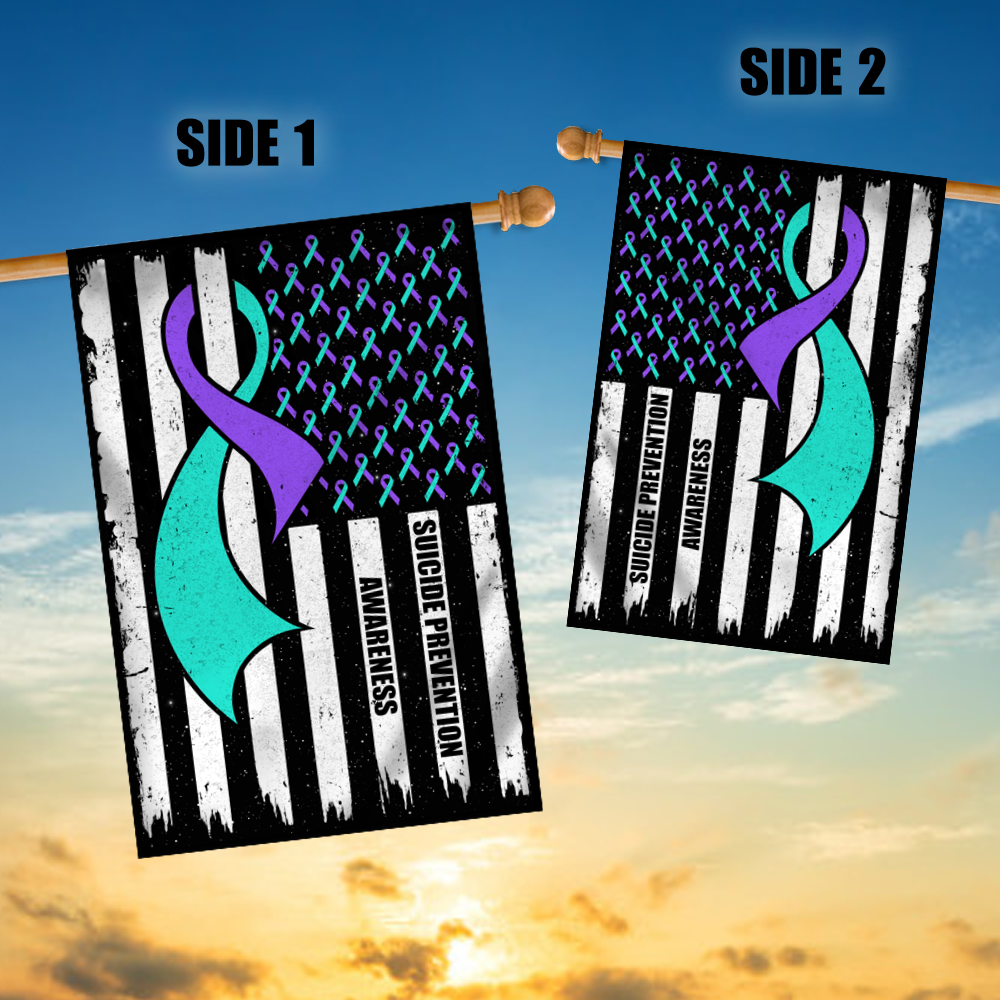 Suicide Prevention Awareness America Flag Teal And Purple Ribbon Flag | Teecentury.com