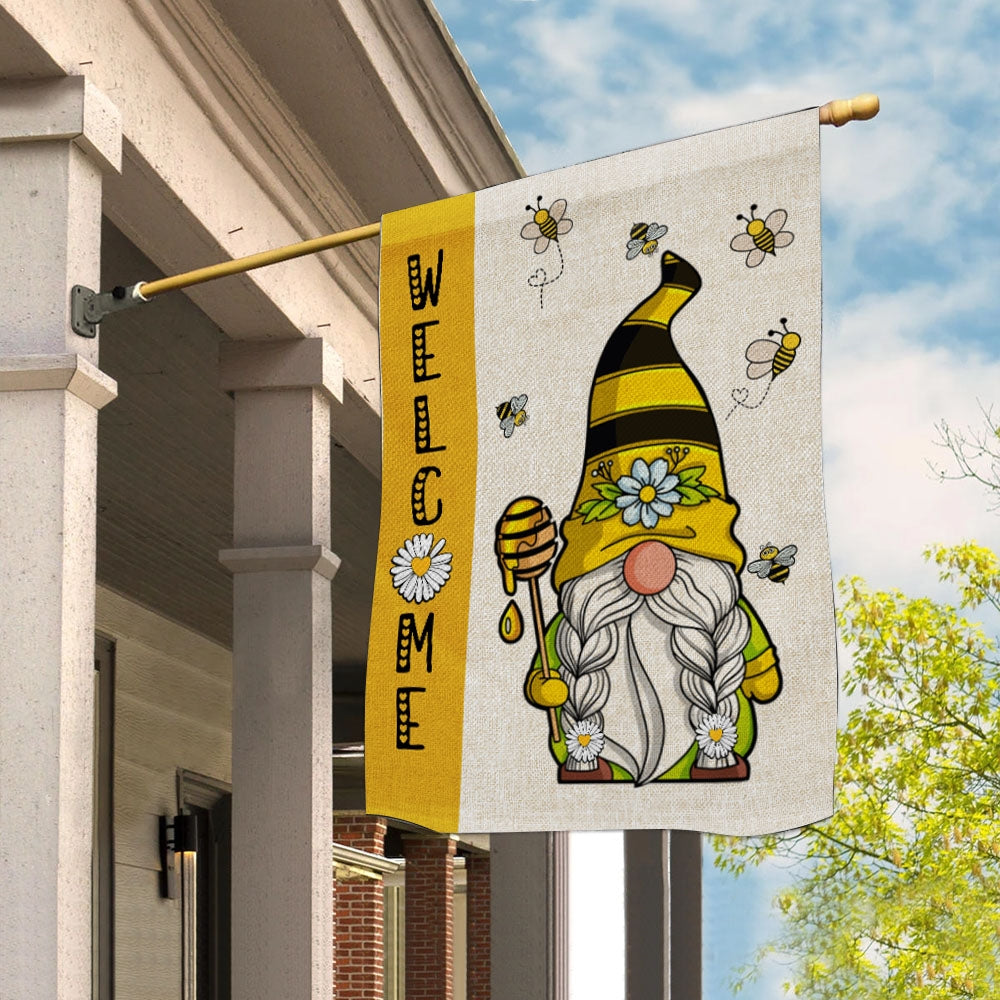 Summer Welcome Gnome Bees Flag | Teecentury.com