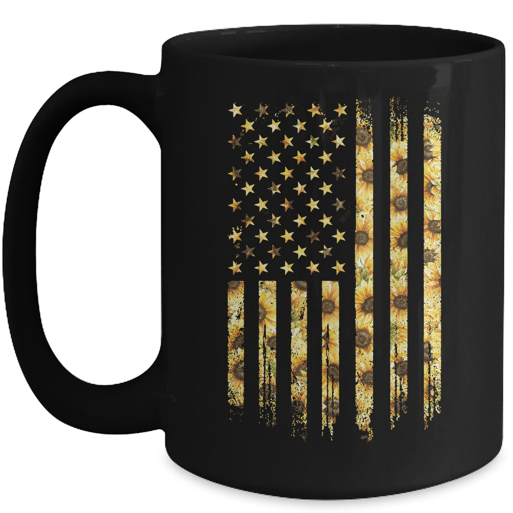 Sunflower American Flag Funny Graphic Summer Vacation Mug Coffee Mug | Teecentury.com