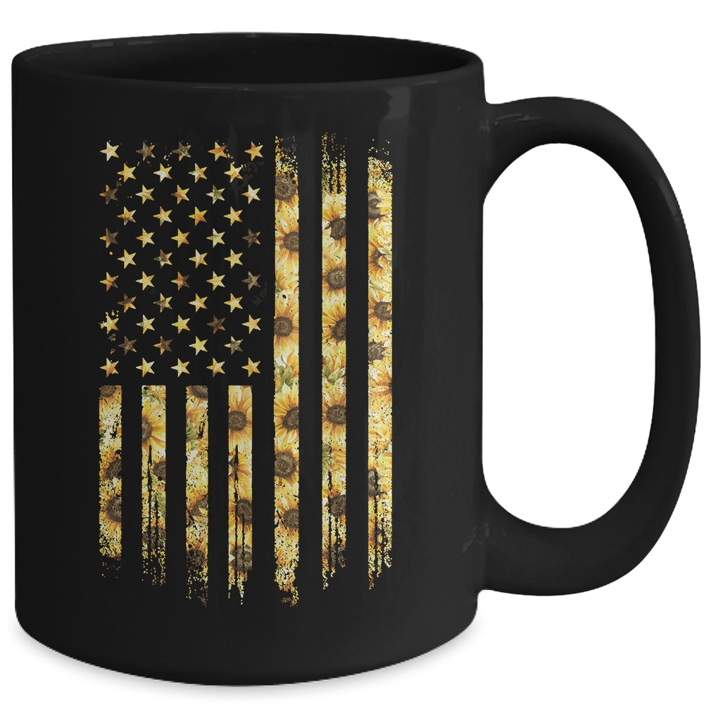 Sunflower American Flag Funny Graphic Summer Vacation Mug Coffee Mug | Teecentury.com