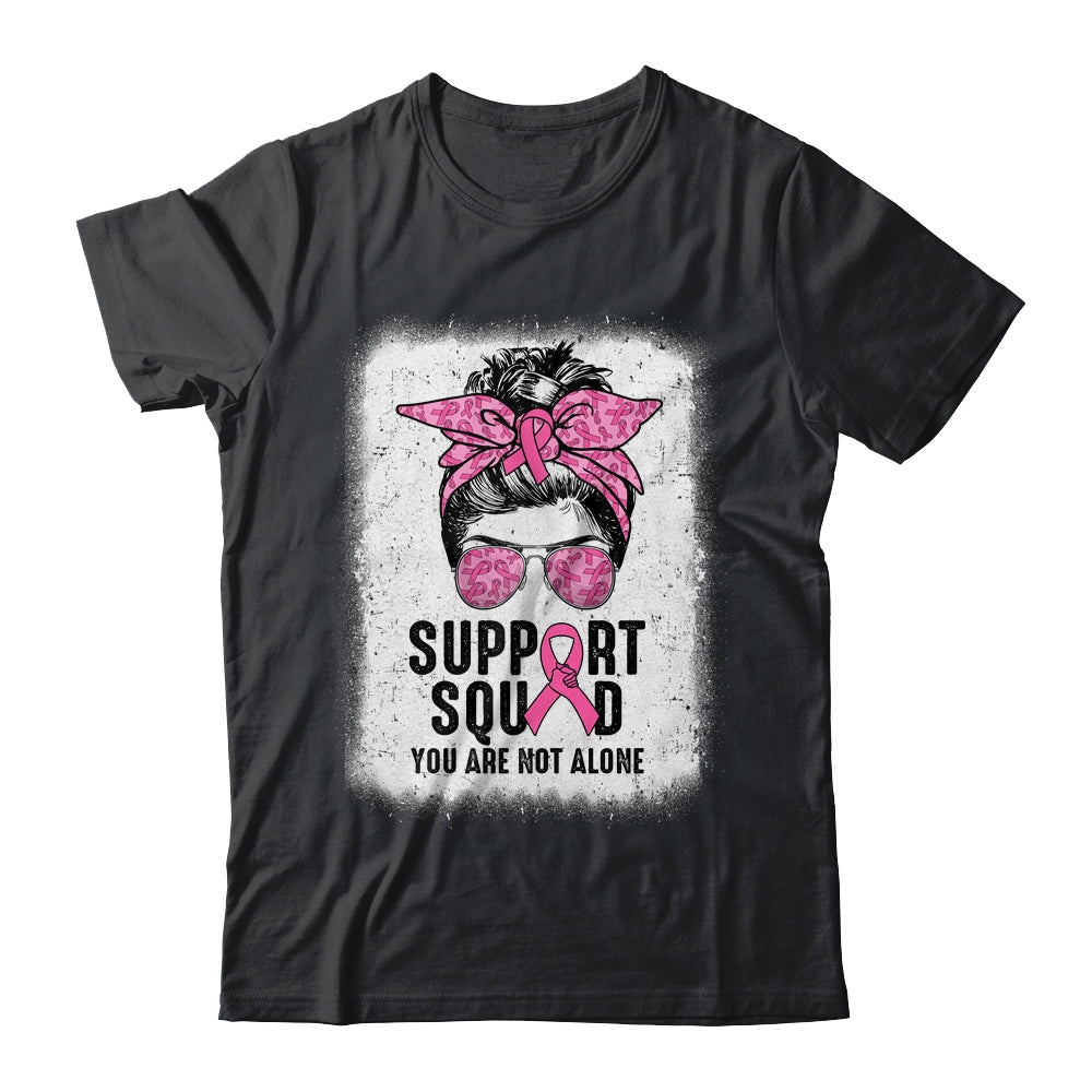 Support Squad Messy Bun Warrior Pink Breast Cancer Awareness Shirt & Tank Top | teecentury