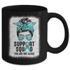 Support Squad Messy Bun Warrior Teal Ovarian Cancer Awareness Mug | teecentury