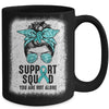 Support Squad Messy Bun Warrior Teal Ovarian Cancer Awareness Mug | teecentury