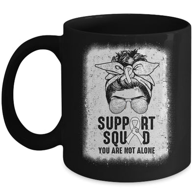 Support Squad Messy Bun Warrior White Lung Cancer Awareness Mug | teecentury