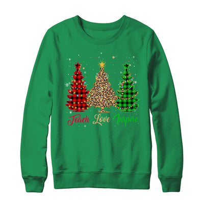 Teach Love Inspire Teacher Christmas Tree Red Plaid Leopard T-Shirt & Sweatshirt | Teecentury.com