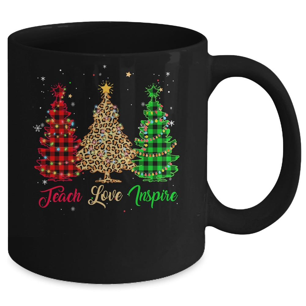 Teach Love Inspire Teacher Christmas Tree Red Plaid Leopard Mug Coffee Mug | Teecentury.com