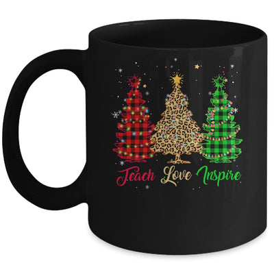 Teach Love Inspire Teacher Christmas Tree Red Plaid Leopard Mug Coffee Mug | Teecentury.com