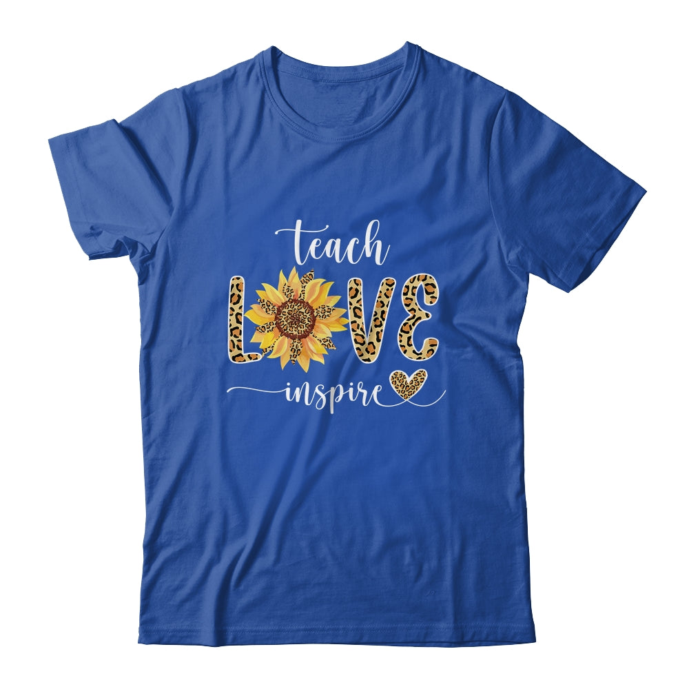 Teach Love Inspire Teacher Cute Sunflower Leopard Cheetah T-Shirt & Hoodie | Teecentury.com