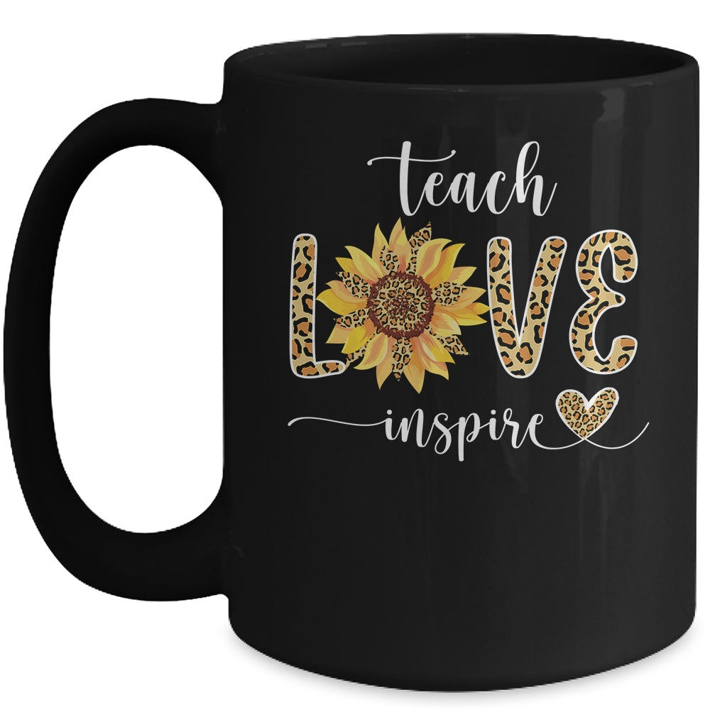 Teach Love Inspire Teacher Cute Sunflower Leopard Cheetah Mug Coffee Mug | Teecentury.com