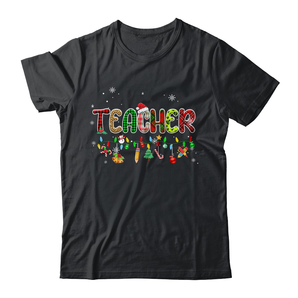 Teacher Christmas Books Santa Leopard Plaid Cakes Xmas Shirt & Sweatshirt | teecentury