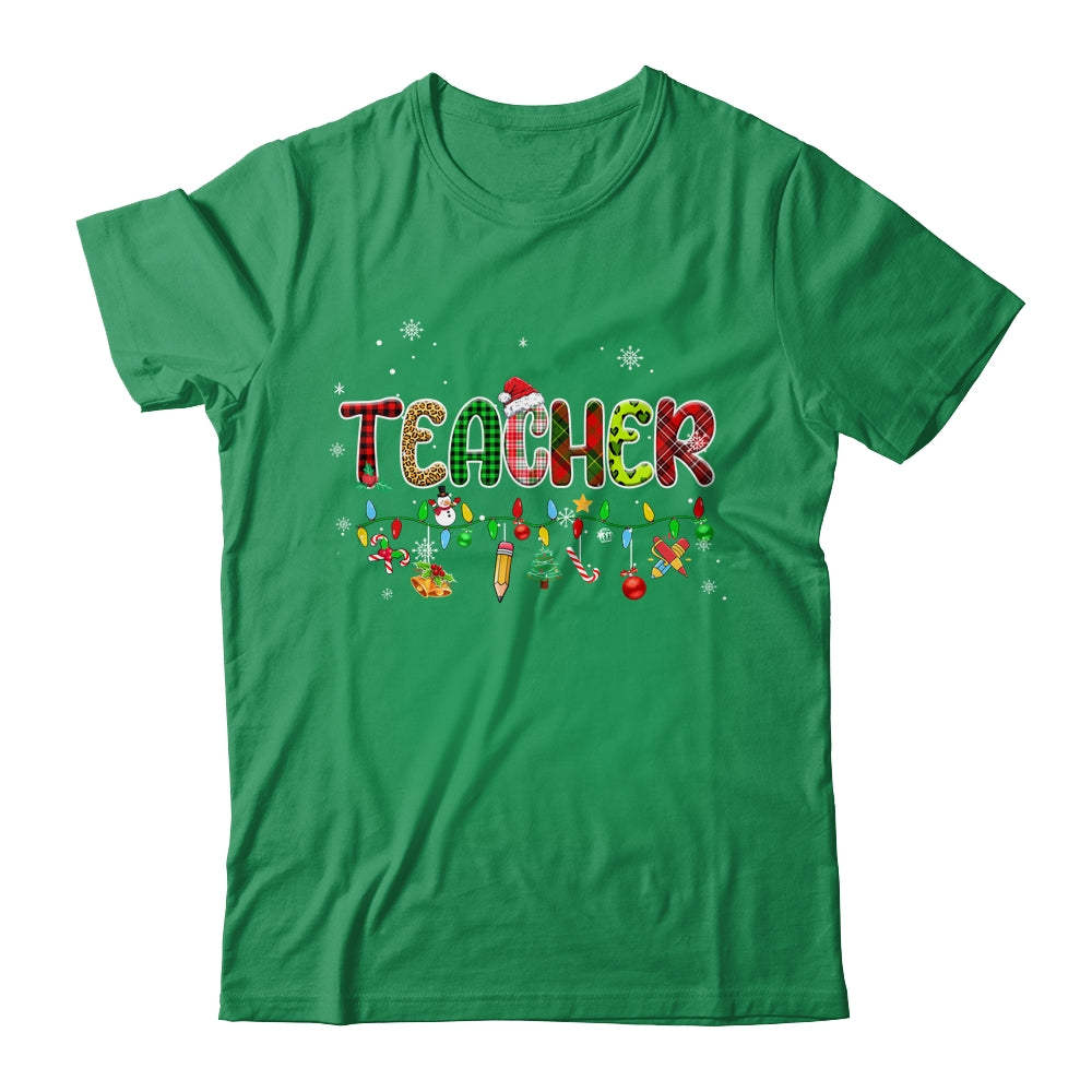Teacher Christmas Books Santa Leopard Plaid Cakes Xmas Shirt & Sweatshirt | teecentury