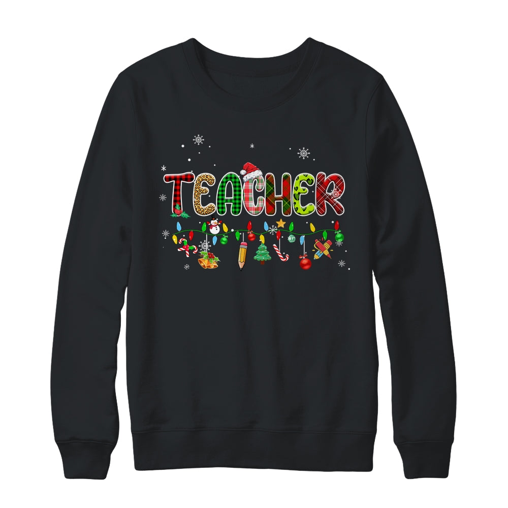 Teacher Christmas Books Santa Leopard Plaid Cakes Xmas Shirt & Sweatshirt | teecentury