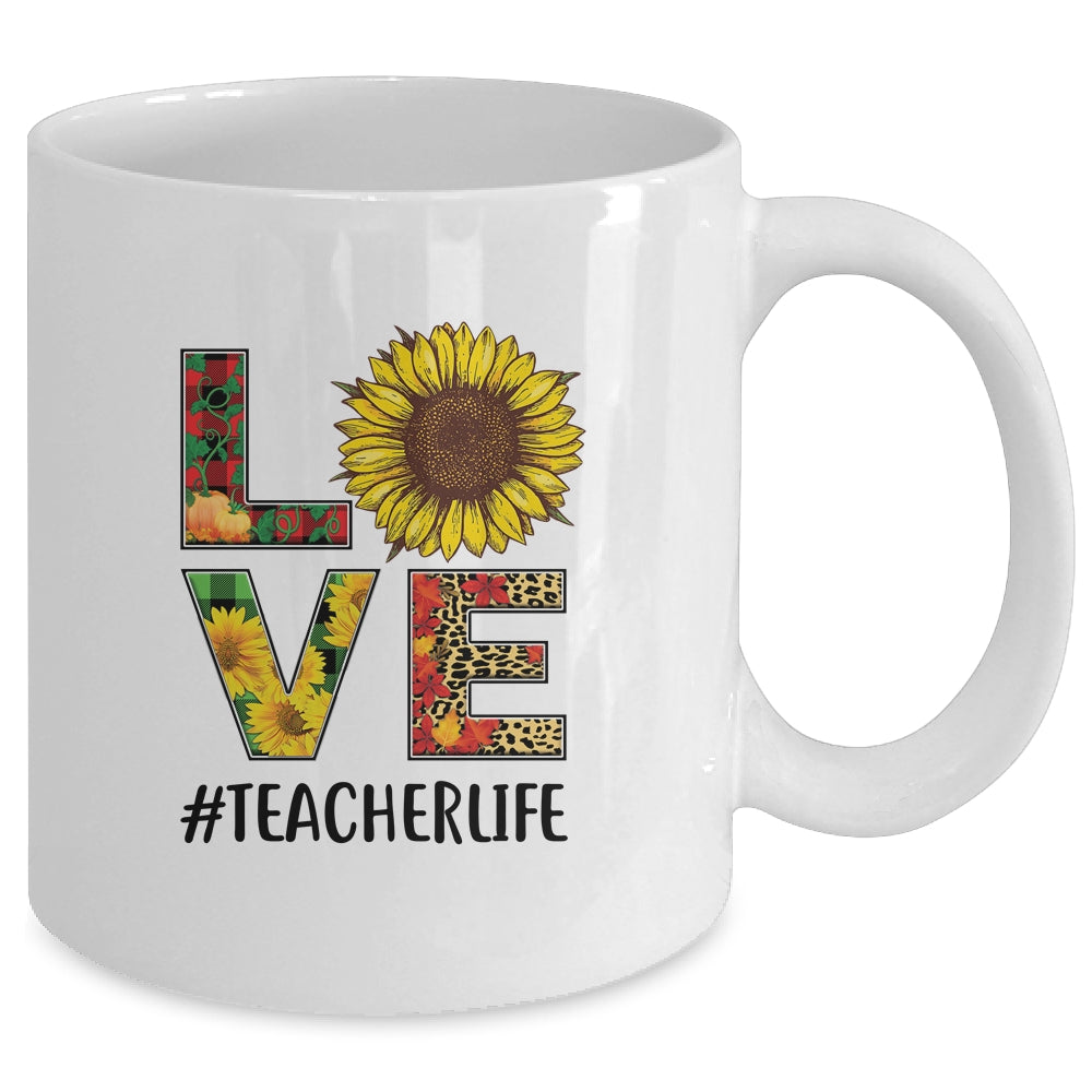 Teacher Life Sunflower Autumn Love Graphic Teacher Life Mug Coffee Mug | Teecentury.com