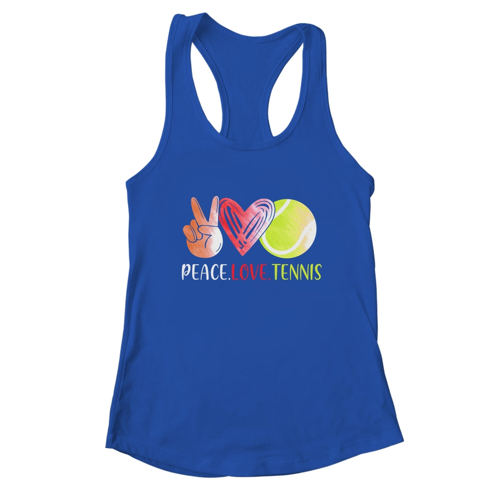 T-Shirt Col V Femme Peace Love Play Tennis - Motif Floral Sportif Mignon Pour Amatrices De Tennis