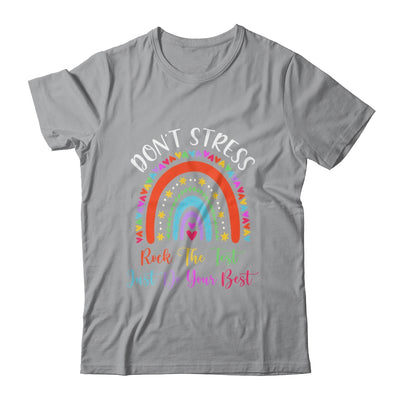 Test Day Rock The Test Teacher Testing Day Rainbow Teacher Shirt & Hoodie | teecentury