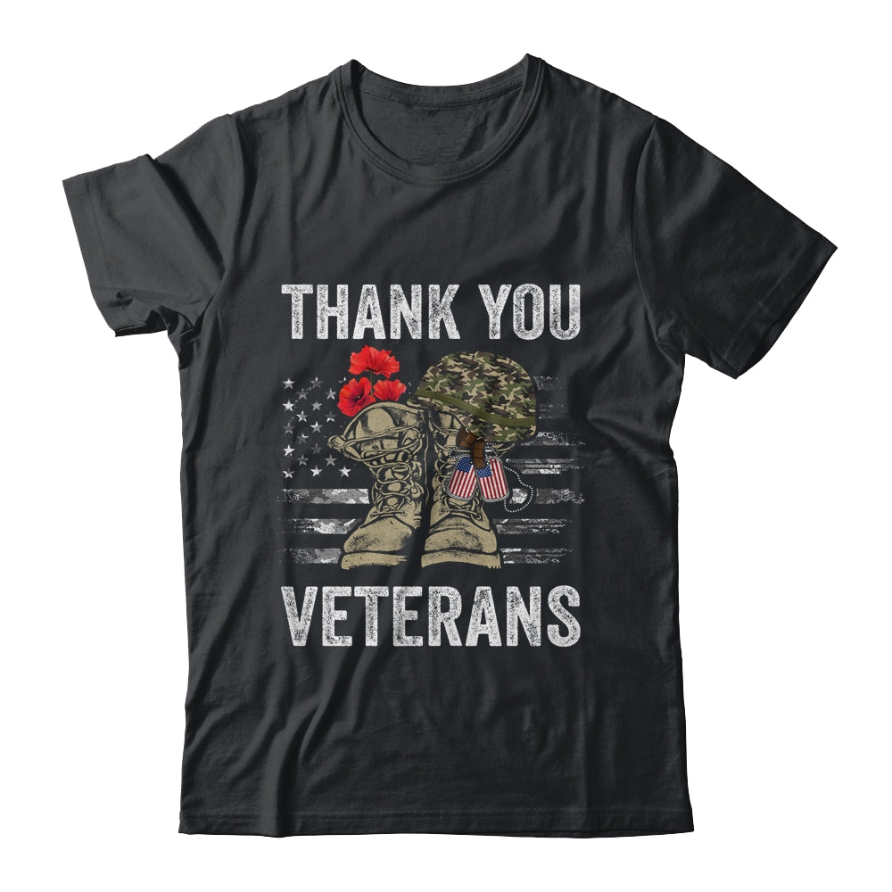 Thank You Veterans Combat Boots Poppy Flower Veteran Day T-Shirt & Hoodie | Teecentury.com